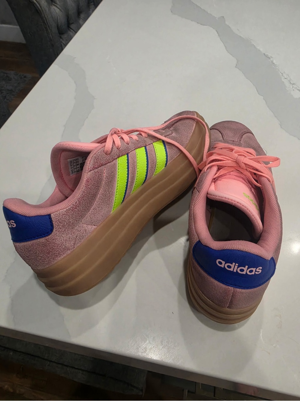 adidas Pink Suede Sneakers with Lime Accent - Picture 3 of 9
